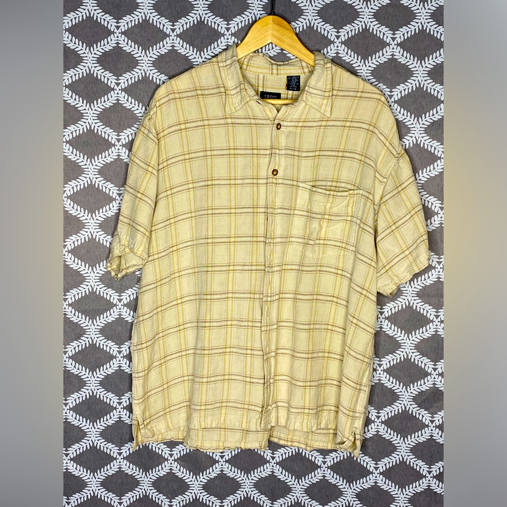 Izod button down casual light weight linen blend short sleeve